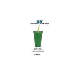 VASO PIXY 16 OZ CON VASO Y POPOTE VERDE SOLIDO Y POPOTE VERDE LIMA