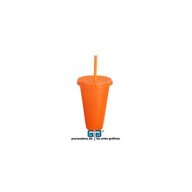 VASO LIKY NARANJA MATE SOLIDO 24 OZ TAPA PLANA Y POPOTE NARANJA