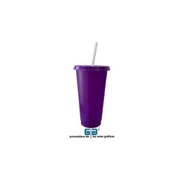 VASO LIKY MORADO MATE SOLIDO 24 OZ TAPA PLANA MORADA Y POPOTE NATURAL
