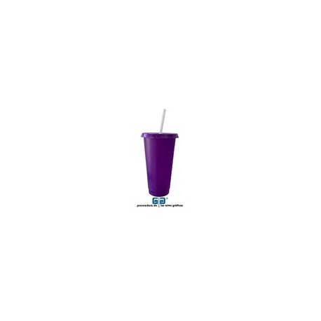 VASO LIKY MORADO MATE SOLIDO 24 OZ TAPA PLANA MORADA Y POPOTE NATURAL