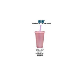 VASO PIXY 16 OZ ROSA GOLD VASO Y TAPA,  EL POPOTE ES ROSA PASTEL