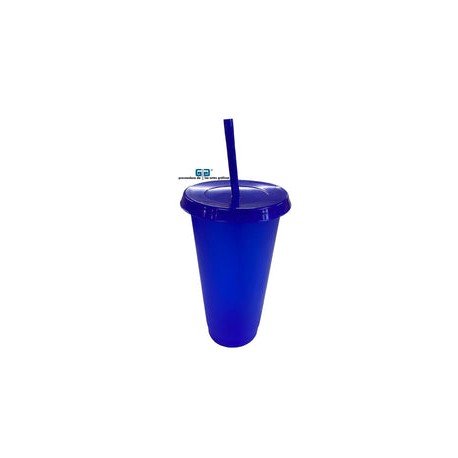 VASO LIKY AZUL REY MATE SOLIDO 24 OZ TAPA PLANA Y POPOTE AZUL REY
