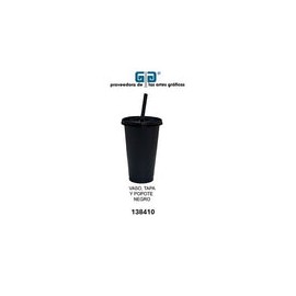 VASO PIXY 16 OZ TAPA Y POPOTE NEGRO
