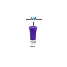 VASO PIXY 16 OZ TAPA Y POPOTE MORADO