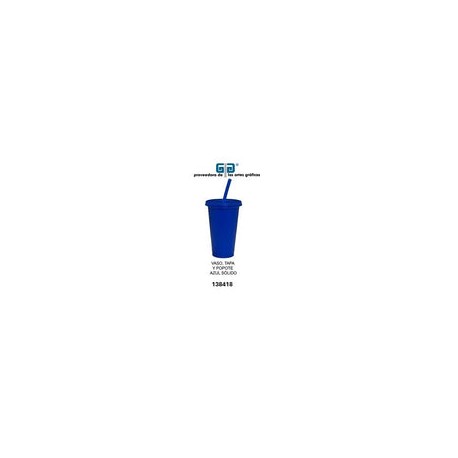 VASO PIXY 16 OZ TAPA Y POPOTE AZUL SOLIDO