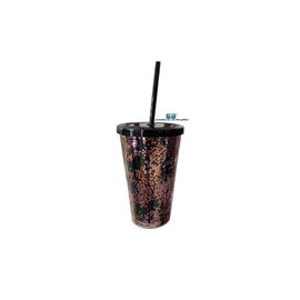 VASO LIKY ROSA GLITTER DOBLE FONDO TAPA Y POPOTE NEGRO