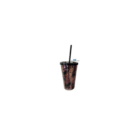 VASO LIKY ROSA GLITTER DOBLE FONDO TAPA Y POPOTE NEGRO