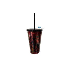 VASO LIKY ROJO GLITTER DOBLE FONDO TAPA Y POPOTE NEGRO