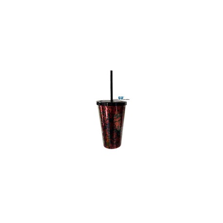VASO LIKY ROJO GLITTER DOBLE FONDO TAPA Y POPOTE NEGRO