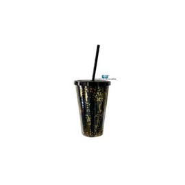 VASO LIKY ORO GLITTER, DOBLE FONDO TAPA Y POPOTE NEGRO