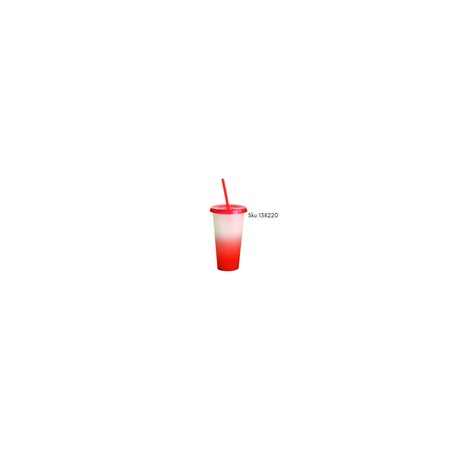 VASO MAGICO 24 OZ NATURAL A ROJO TAPA ROJA CON POPOTE