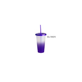 VASO MAGICO 24 OZ NATURAL A MORADO TAPA MORADA CON POPOTE