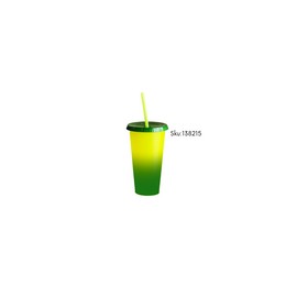 VASO MAGICO 24 OZ AMARILLO A VERDE TAPA VERDE CON POPOTE