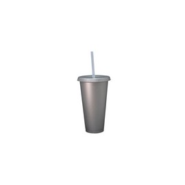 VASO LIBE 24 OZ PLATA CON GLITTER TAPA PLANA Y POPOTE