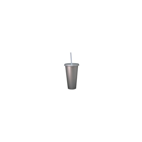 VASO LIBE 24 OZ PLATA CON GLITTER TAPA PLANA Y POPOTE
