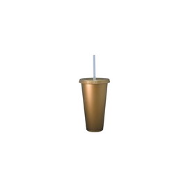 VASO LIBE 24 OZ DORADO CON GLITTER TAPA PLANA Y POPOTE