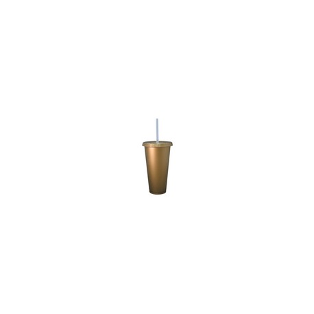 VASO LIBE 24 OZ DORADO CON GLITTER TAPA PLANA Y POPOTE