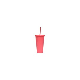 VASO LIBE 24 OZ CORAL TAPA PLANA Y POPOTE