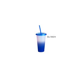VASO MAGICO 24 OZ NATURAL  AZUL TAPA AZUL CON POPOTE