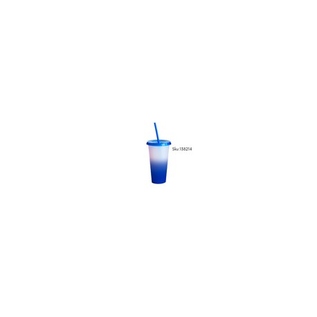 VASO MAGICO 24 OZ NATURAL  AZUL TAPA AZUL CON POPOTE