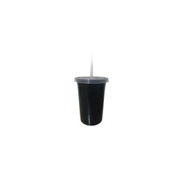 VASO 16 OZ CON TAPA Y POPOTE NEGRO